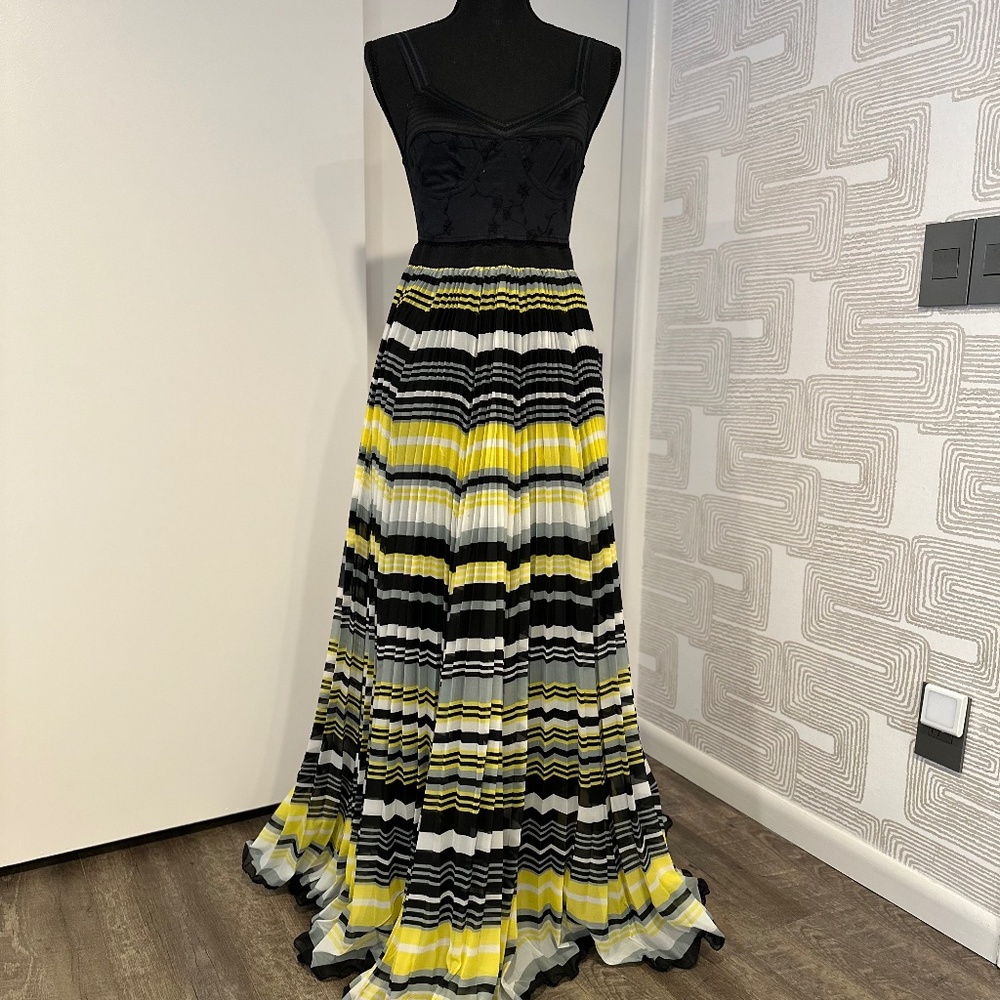 Free People California Sunrise Maxi Dress Yellow Black Striped Pleated